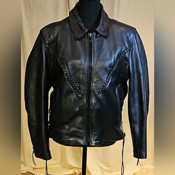 Unik Jackets & Blazers - Vtg UNIK Leather Apparels Braided Motorcycle Riding Jacket Medium Pristine Cond